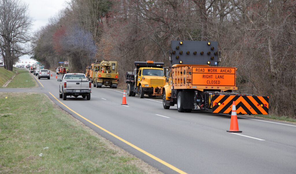 VDOT Crew pulling ditches in a Work Zone on west bound Route 60.